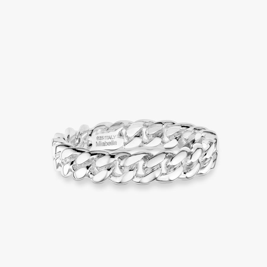 Cuban Link Band Ring in Sterling Silver, 4mm
