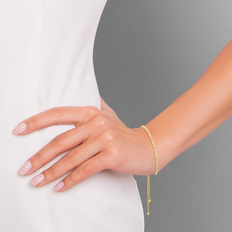 Diamond-Cut Bead Adjustable Bolo Bracelet in 18k gold over sterling silver, 2.5mm
