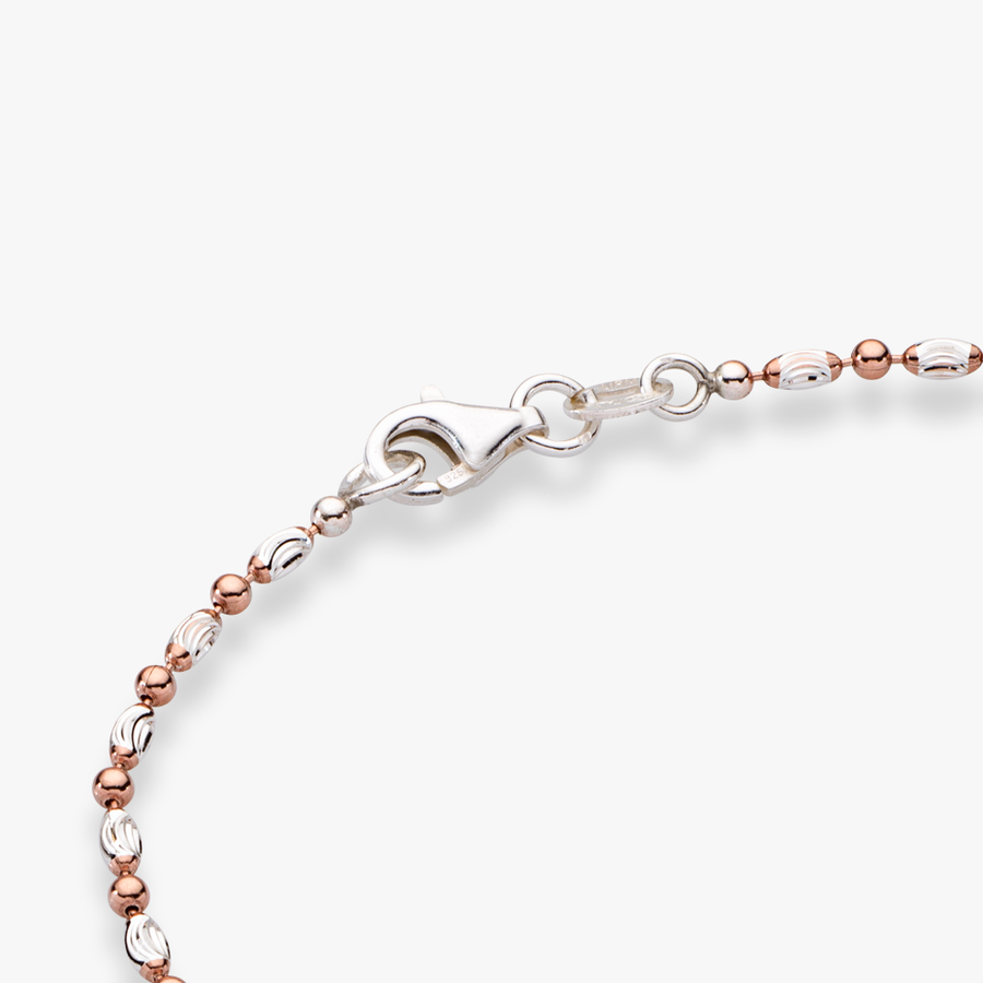 Diamond-Cut Oval and Round Bead Anklet in 18k rose gold over sterling silver