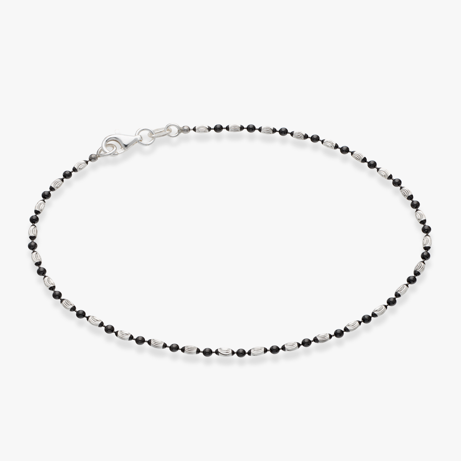 Diamond-Cut Oval and Round Bead Anklet in black rhodium over sterling silver