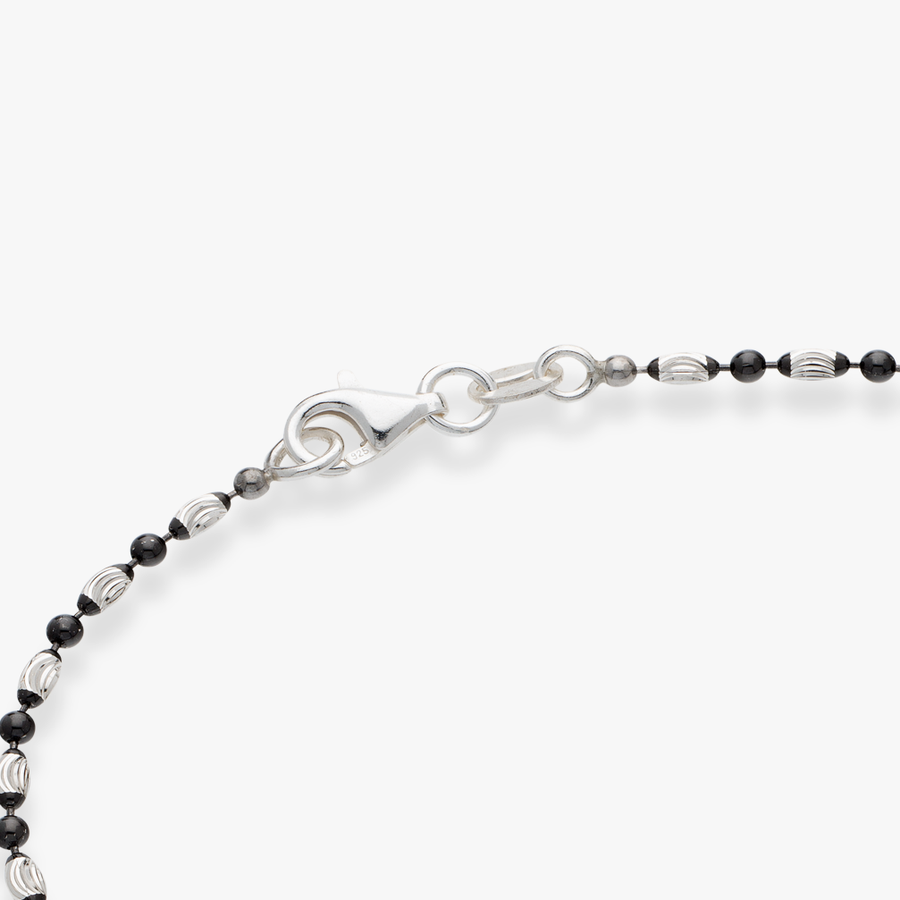 Diamond-Cut Oval and Round Bead Anklet in black rhodium over sterling silver