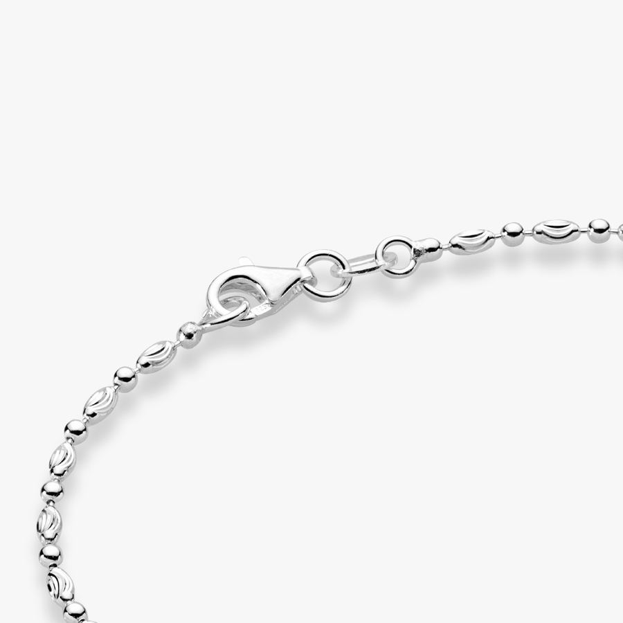 Diamond-Cut Oval and Round Bead Anklet in Sterling Silver