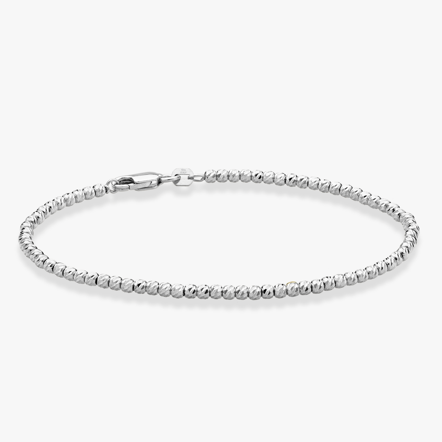 Diamond-Cut Round Bead Anklet in Sterling Silver, 2.5mm