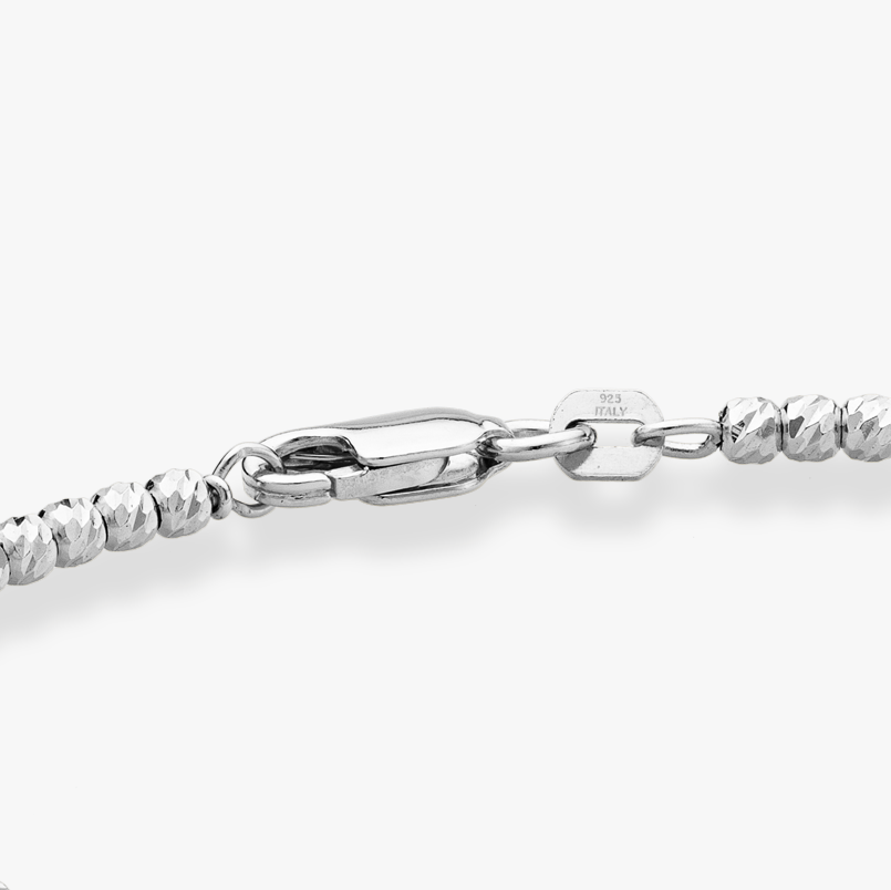 Diamond-Cut Round Bead Anklet in Sterling Silver, 2.5mm