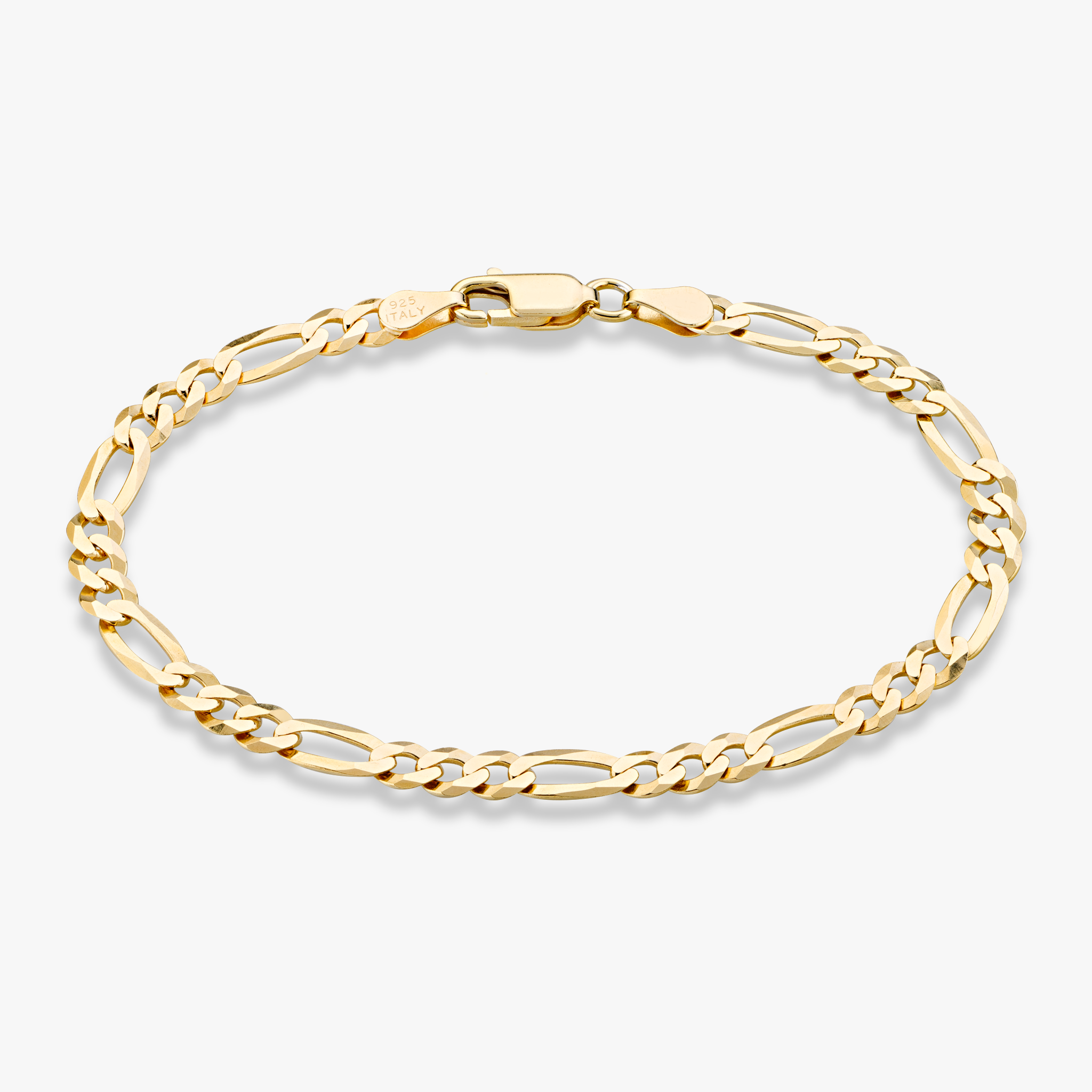 Figaro Chain Bracelet in 18k Gold Over Sterling Silver, 5mm – Miabella