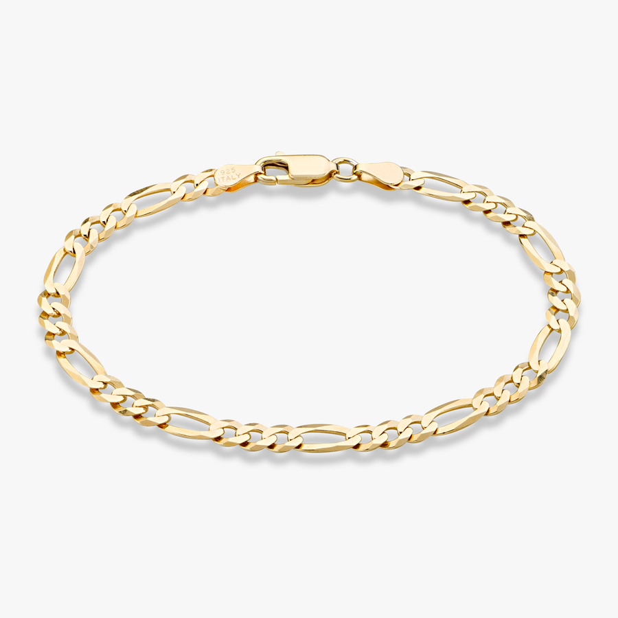 Figaro Chain Bracelet in 18k gold over sterling silver, 5mm