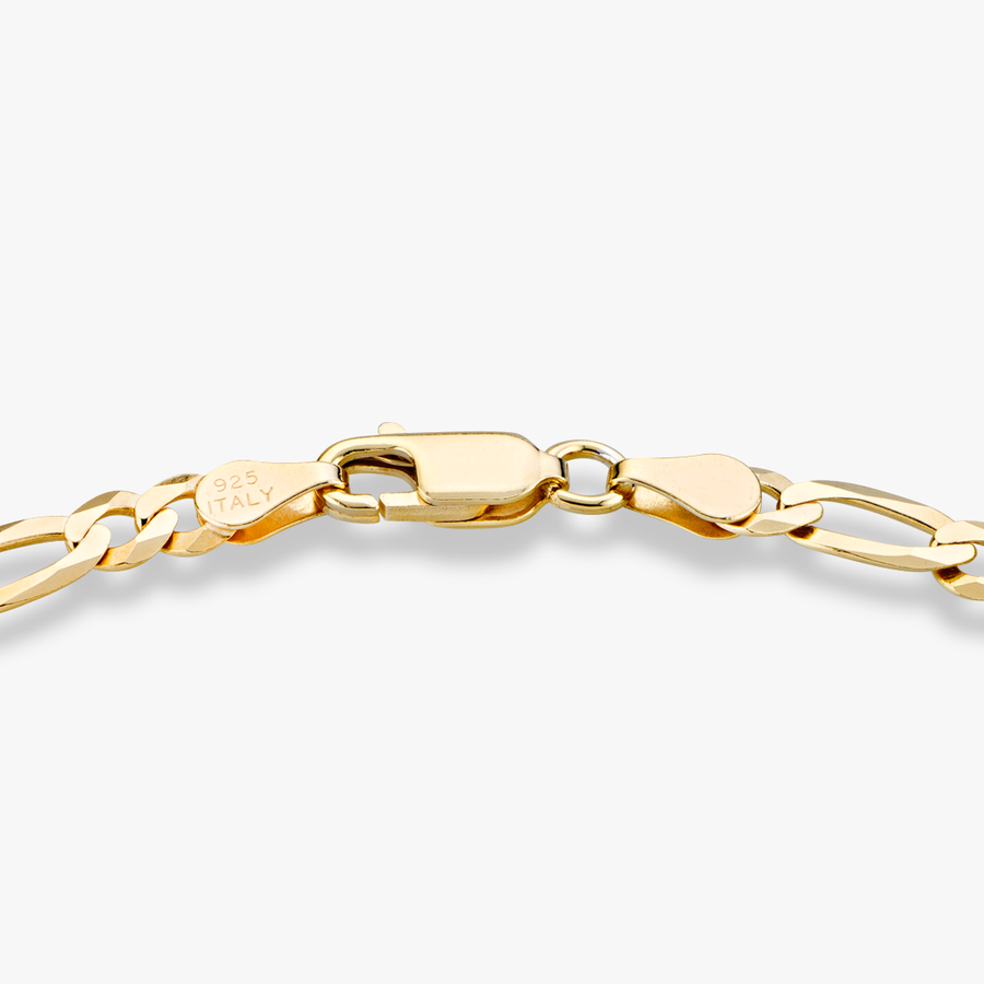 Figaro Chain Bracelet in 18k gold over sterling silver, 5mm