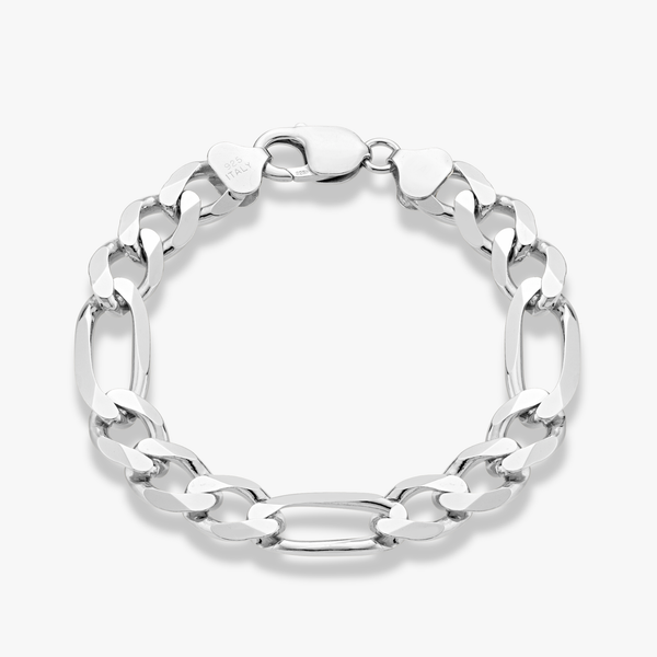 Figaro Chain Bracelet in Sterling Silver, 11mm – Miabella