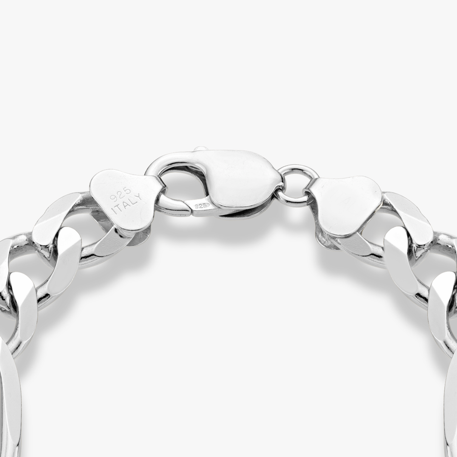 Figaro Chain Bracelet in Sterling Silver, 11mm