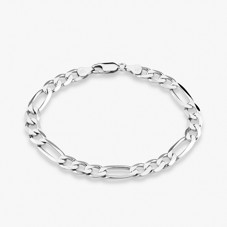 Figaro Chain Bracelet in Sterling Silver, 7mm
