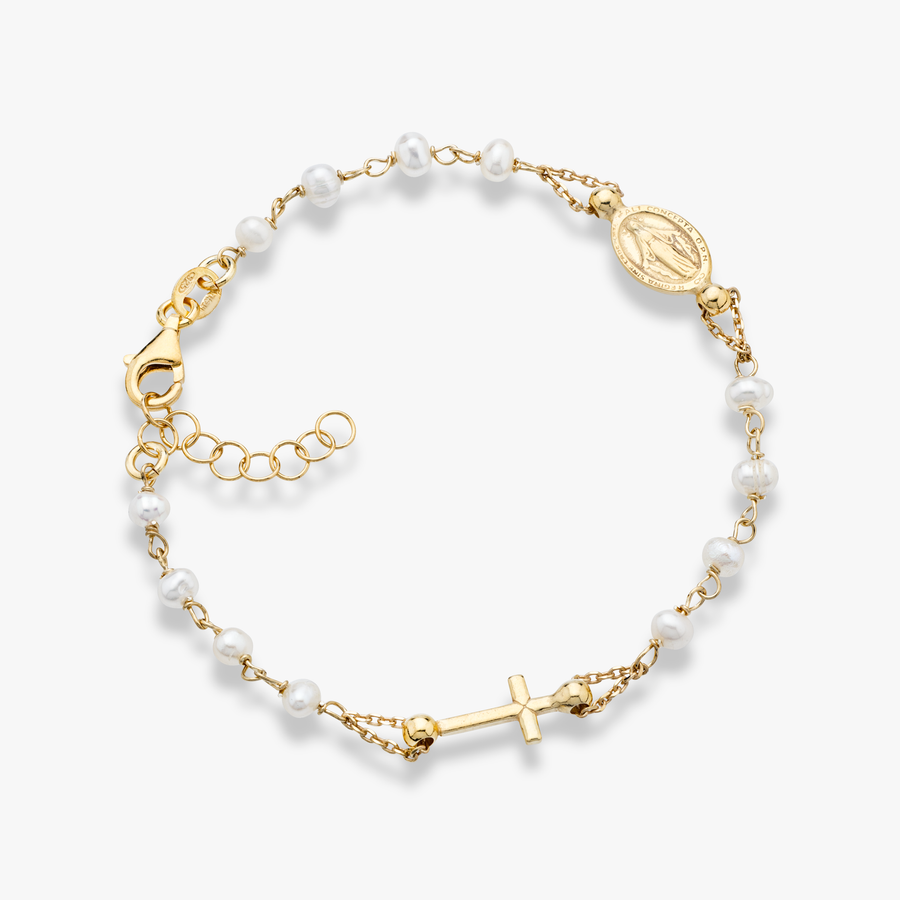 Freshwater Pearl Rosary Adjustable Bracelet in 18Kt Gold Plated Sterling Silver