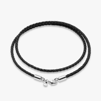 Sterling Silver Black Braided Leather Cord Choker Necklace - 3mm Leather Cord With Lobster Clasp, 24 Inch