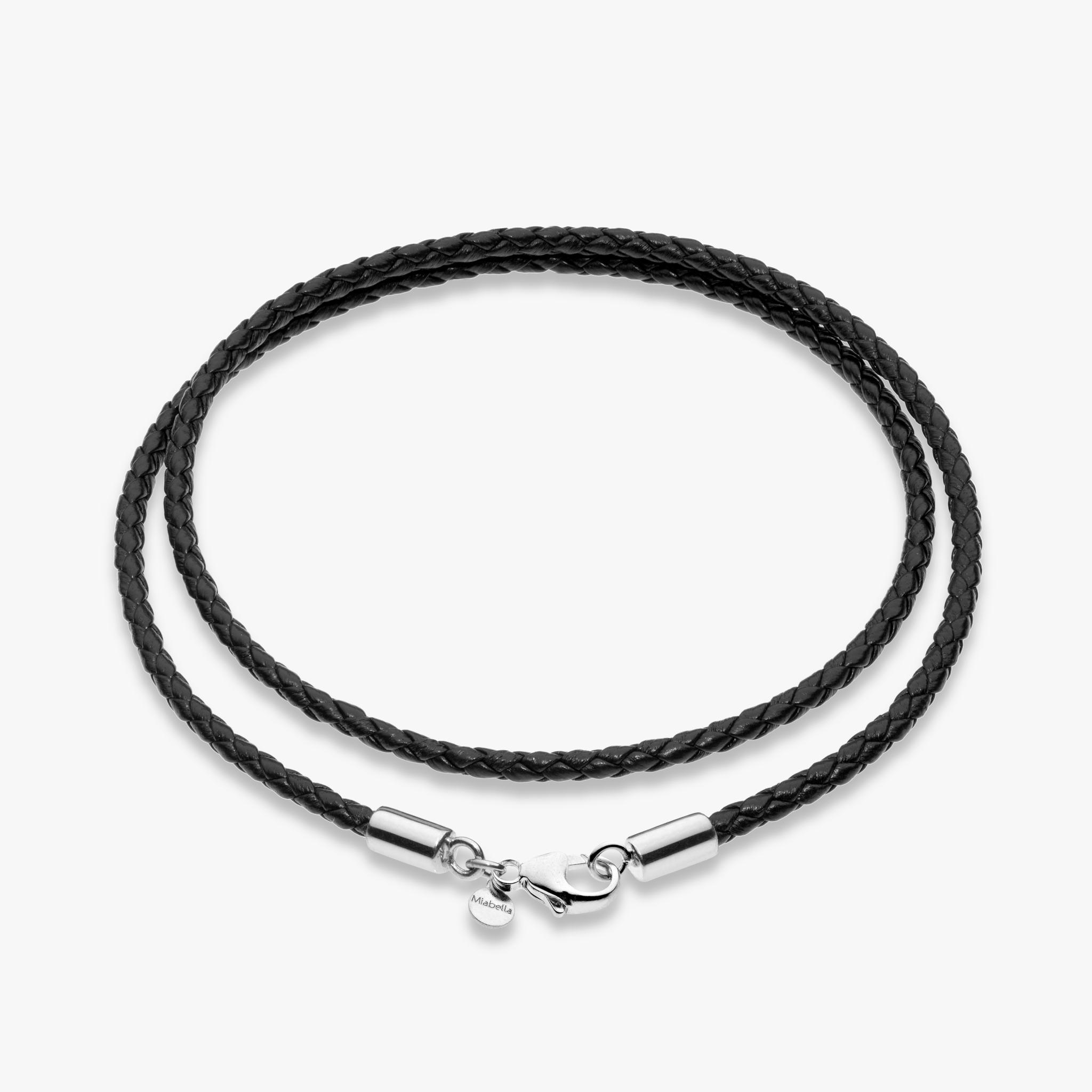 Genuine Braided Leather Cord Necklace with Rhodium Plated Sterling