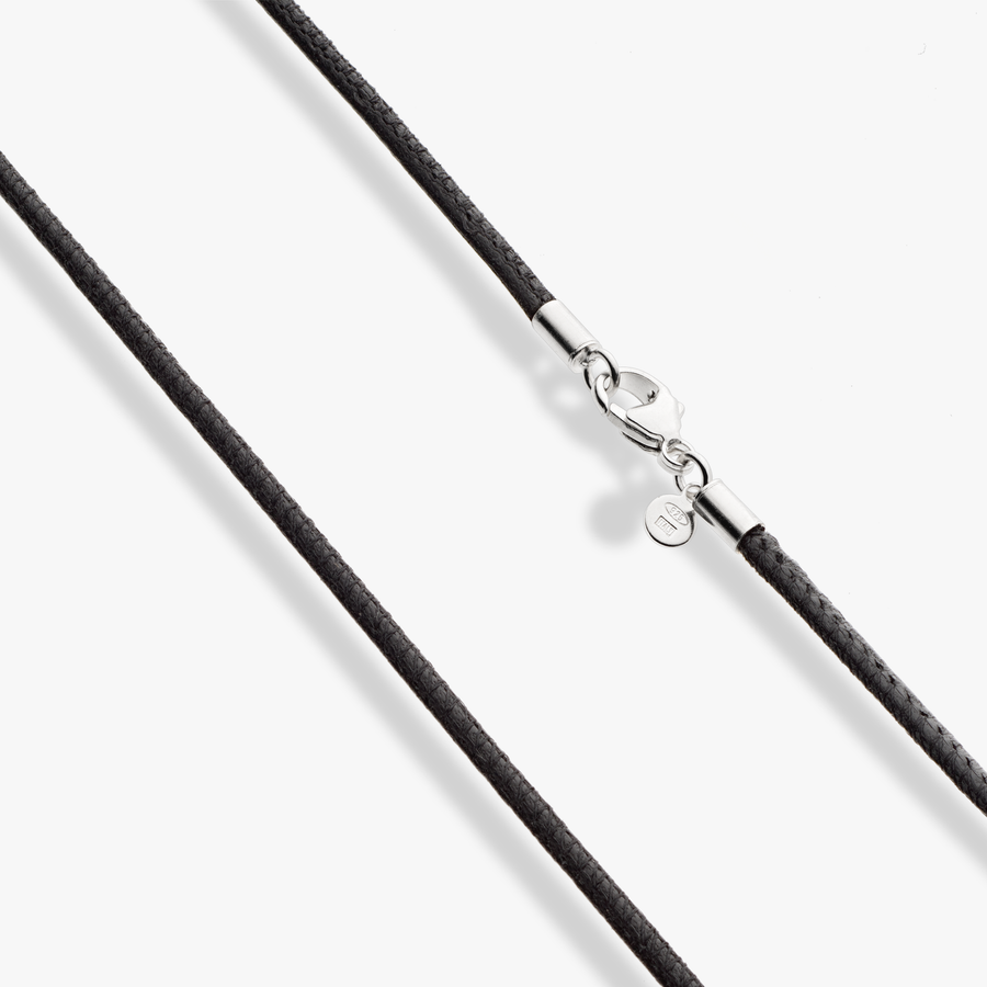 Genuine Leather Cord Necklace with Rhodium Plated Sterling Silver Clasp, 2mm