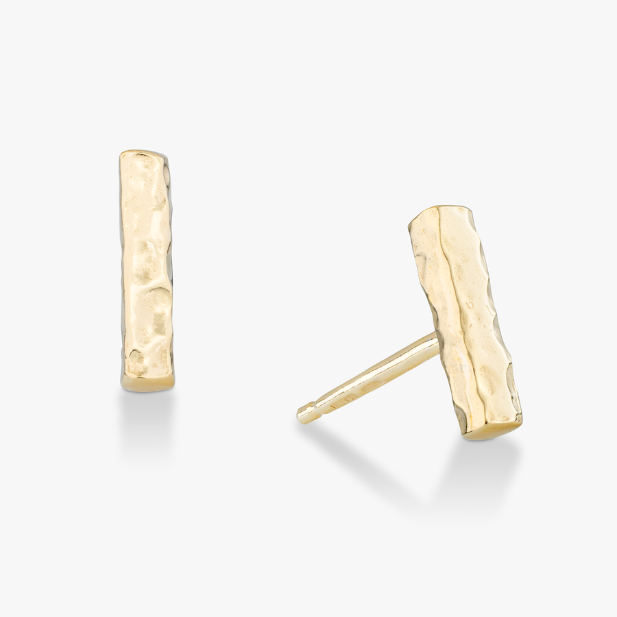 Hammered Flat Bar Stud Earrings in 18k gold over sterling silver