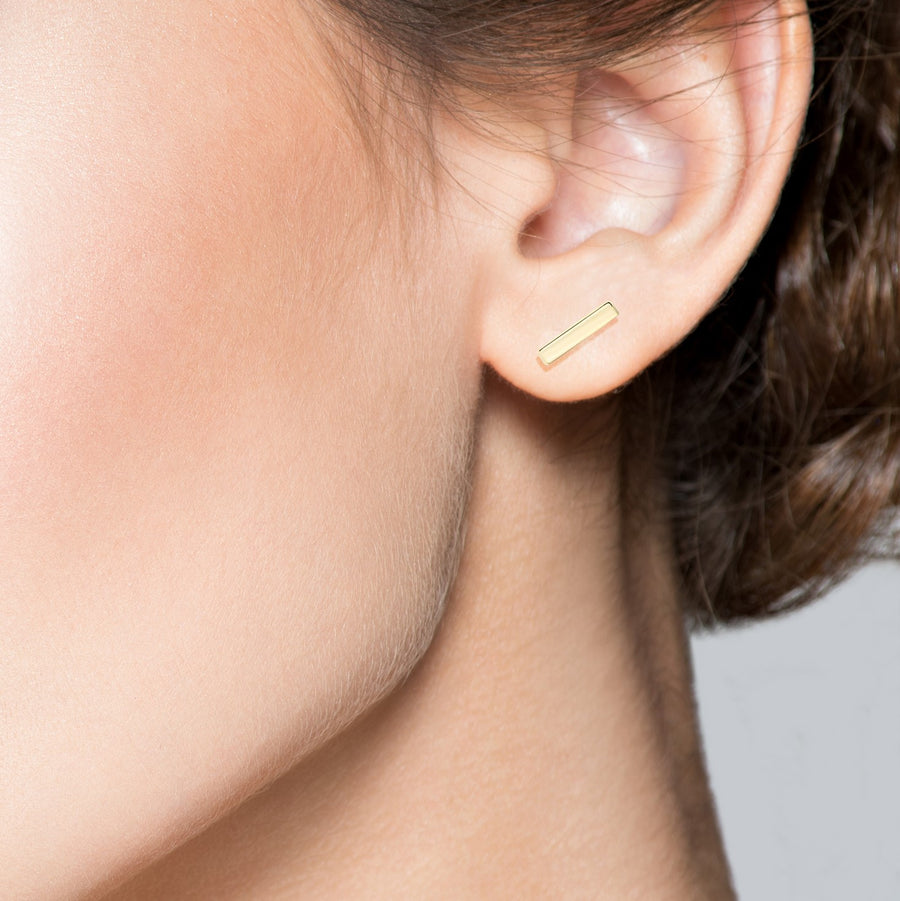 High Polished Flat Bar Stud Earrings in 18k gold over sterling silver
