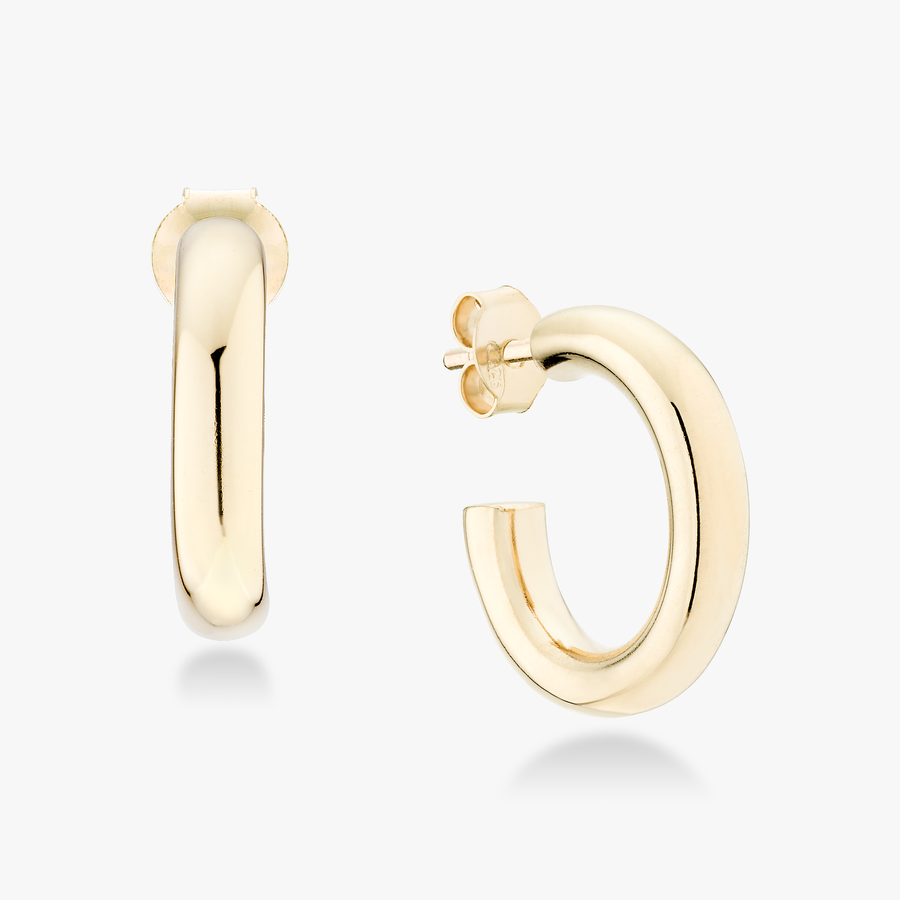 Lightweight Hoop Earrings for Women 18k gold over sterling silver, 16mm diameter