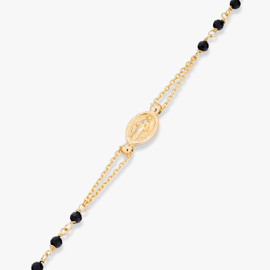 Natural Black Spinel Rosary Adjustable Bracelet in 18k gold over sterling silver