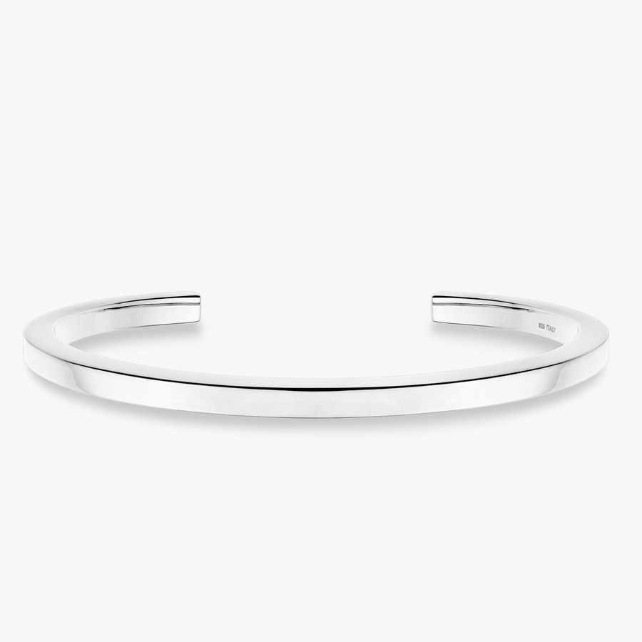 Open Squared Cuff Bangle in Sterling Silver, 4mm