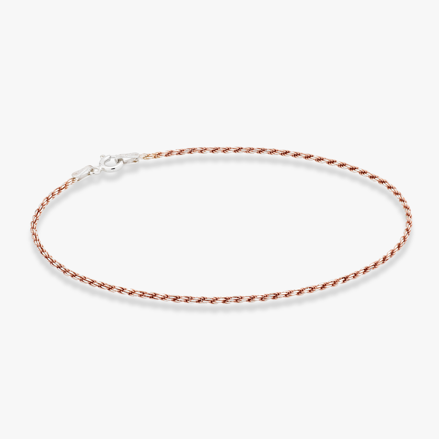 Rope Anklet in Two-tone 18k rose gold over sterling silver, 1.5mm