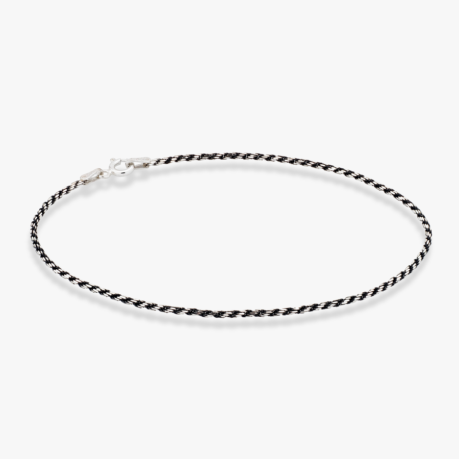Rope Anklet in Two-tone black rhodium over sterling silver, 1.5mm