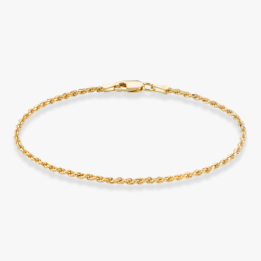 Rope Bracelet in 18k gold over sterling silver, 2mm – Miabella
