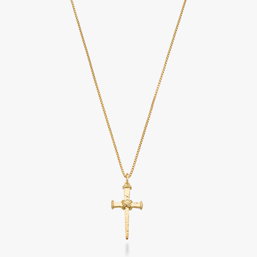 Rope Wrap Nail Cross Pendant Necklace in 18k gold over sterling