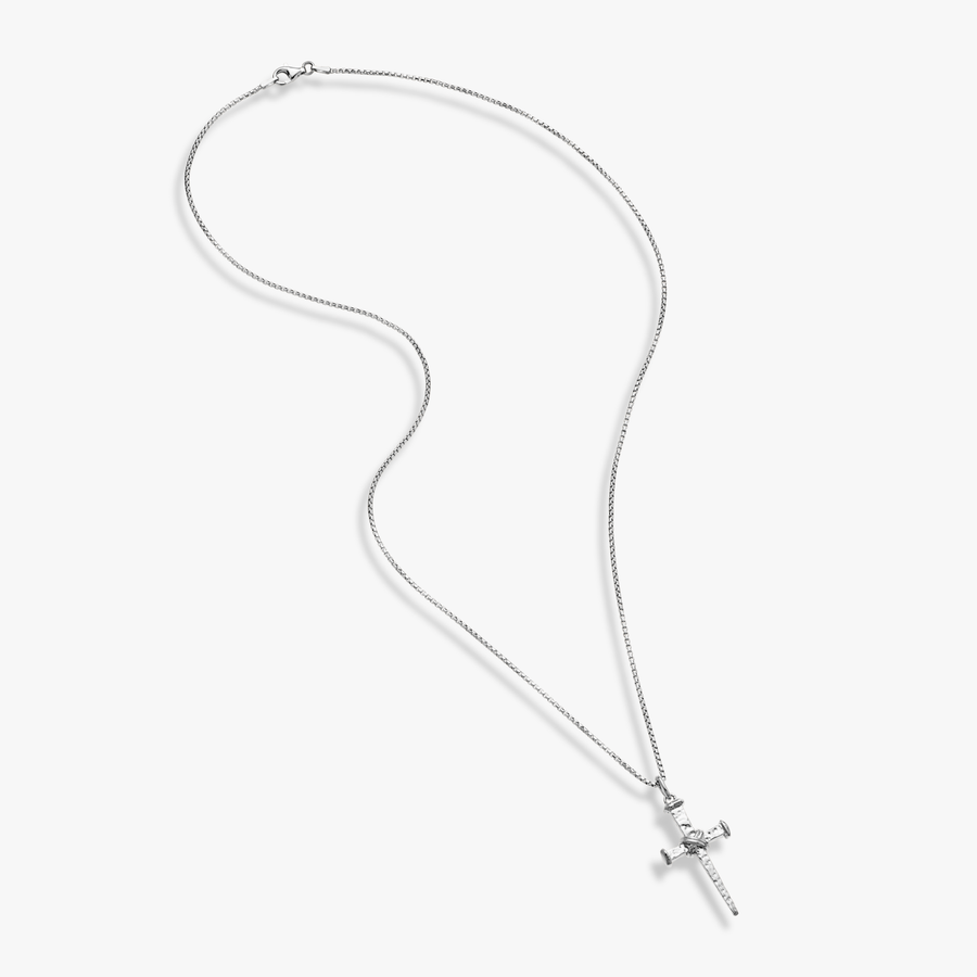 Rope Wrap Nail Cross Pendant Necklace in 925 Sterling Silver