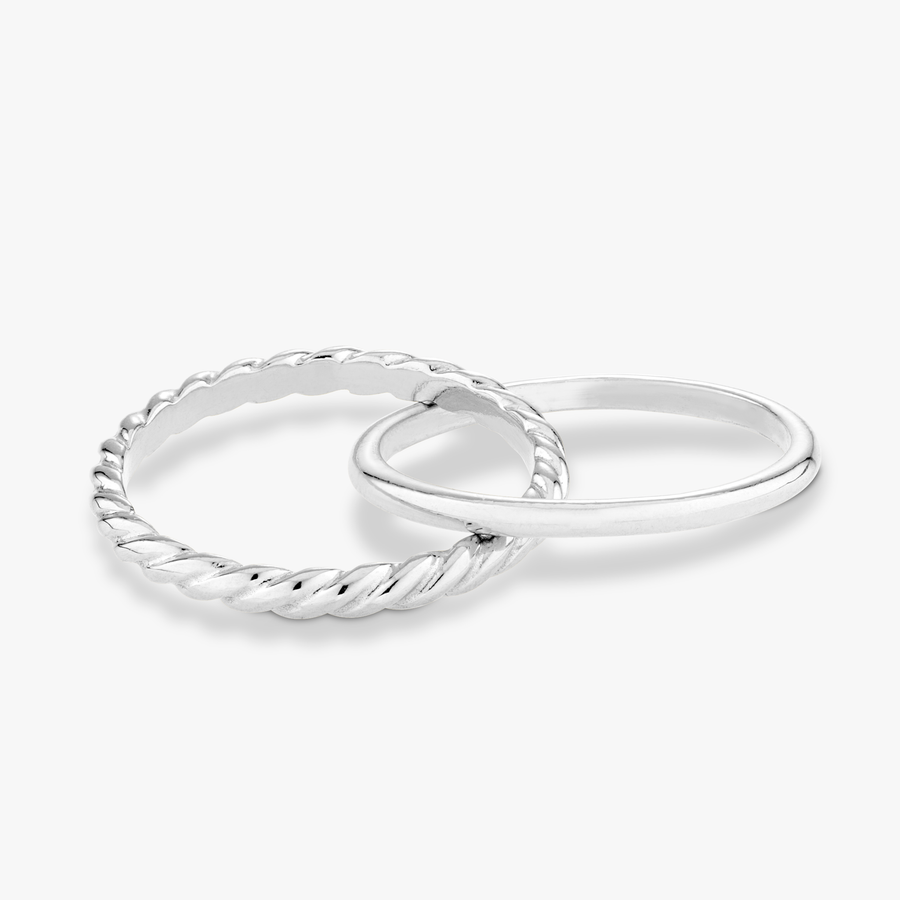 Rope and Polished Band Interlocked Rolling Ring in Sterling Silver