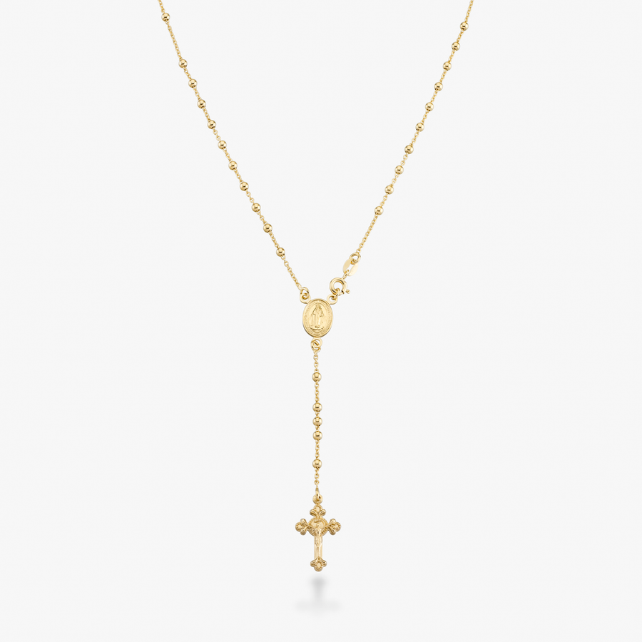 Rosary Beaded Cross Y Necklace in 18k gold over sterling silver