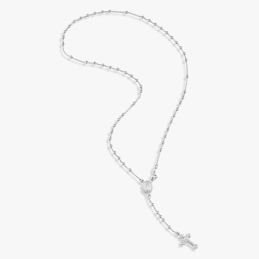 Rosary Beaded Cross Y Necklace in Sterling Silver