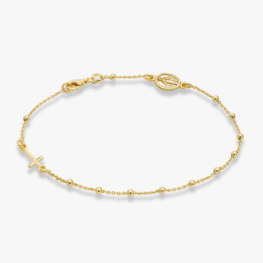 Rosary Cross Bead Anklet in 18k gold over sterling silver