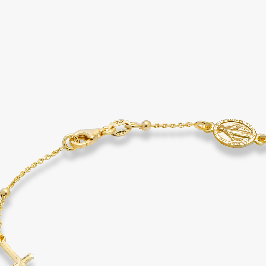 Rosary Cross Bead Anklet in 18k gold over sterling silver