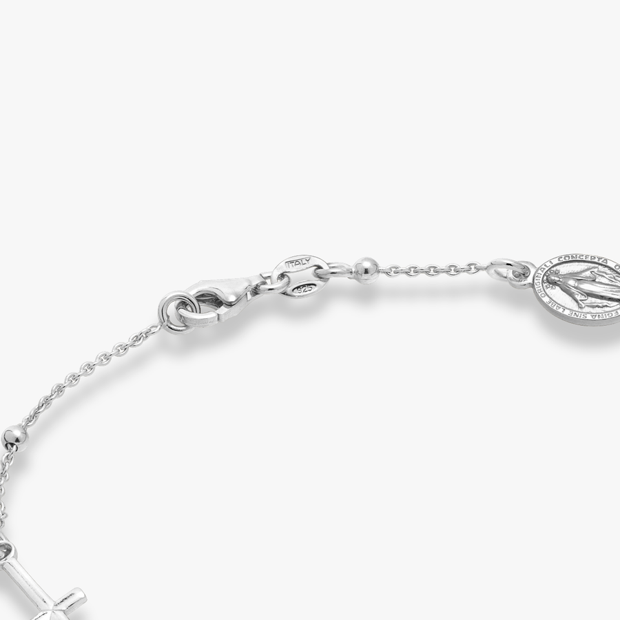 Rosary Cross Bead Anklet in Sterling Silver
