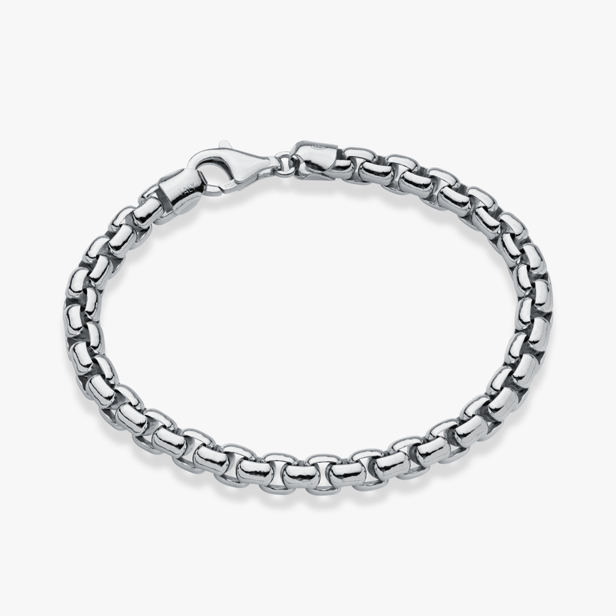 Round Box Chain Bracelet in Rhodium plated sterling silver, 6.5mm
