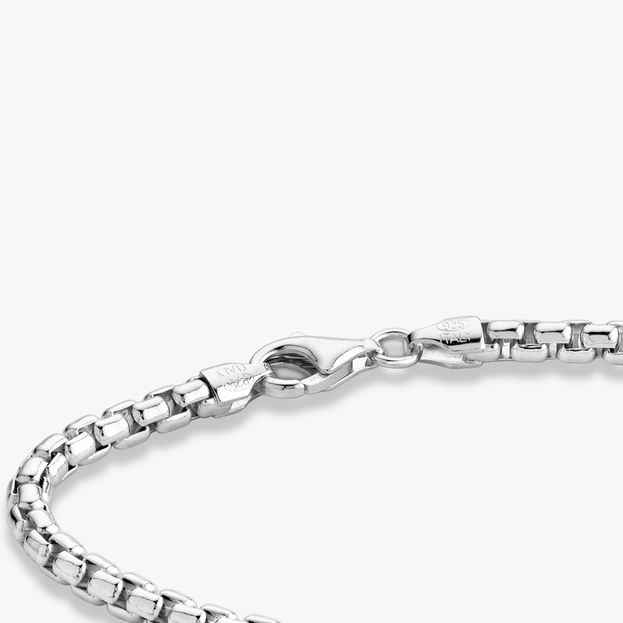 Round Box Chain Bracelet in Sterling Silver, 3.5mm