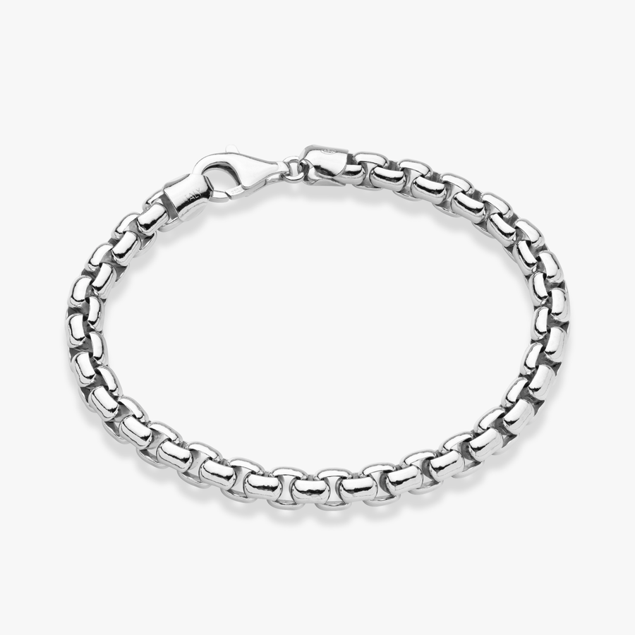 Round Box Chain Bracelet in Sterling Silver, 6.5mm