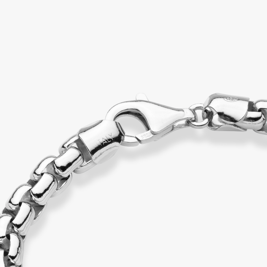 Round Box Chain Bracelet in Sterling Silver, 6.5mm