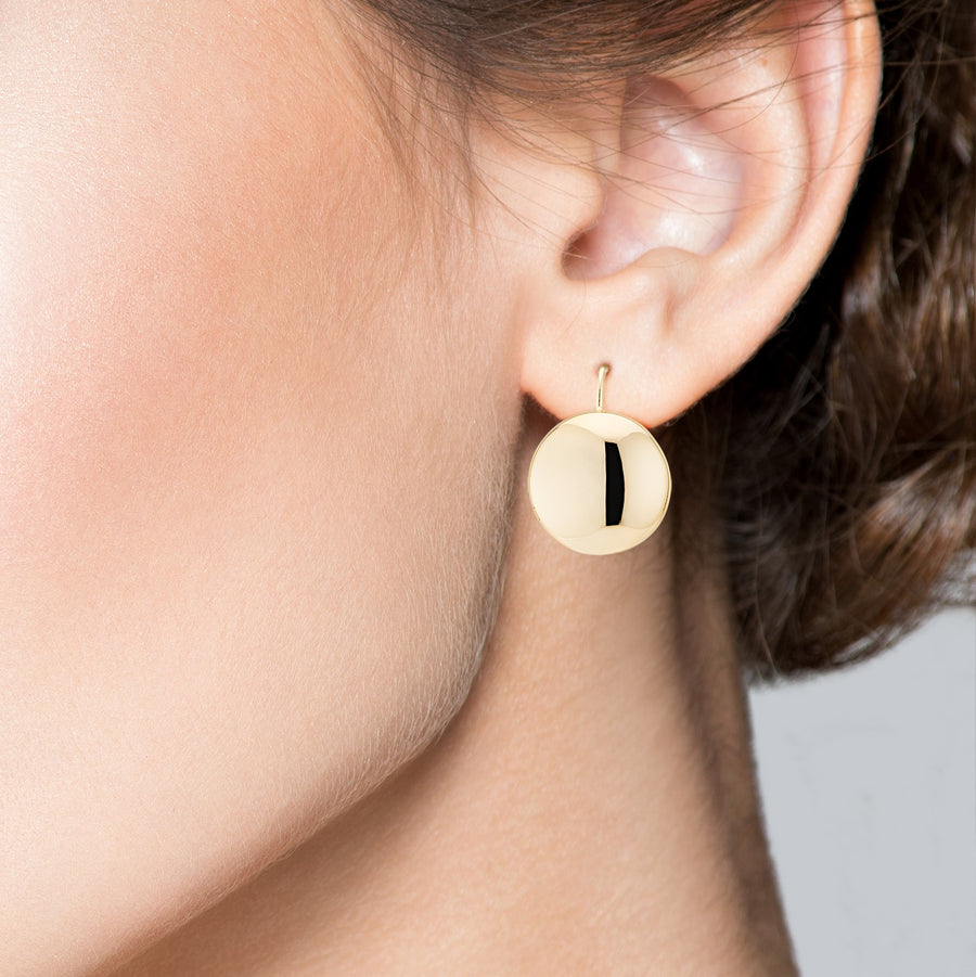 Round Dome Button Leverback Earrings in 18k gold over sterling silver, 18mm