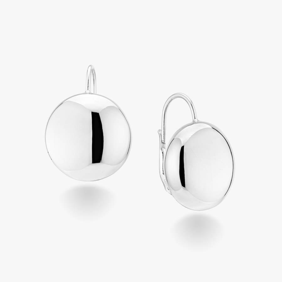 Round Dome Button Leverback Earrings in Sterling Silver, 18mm