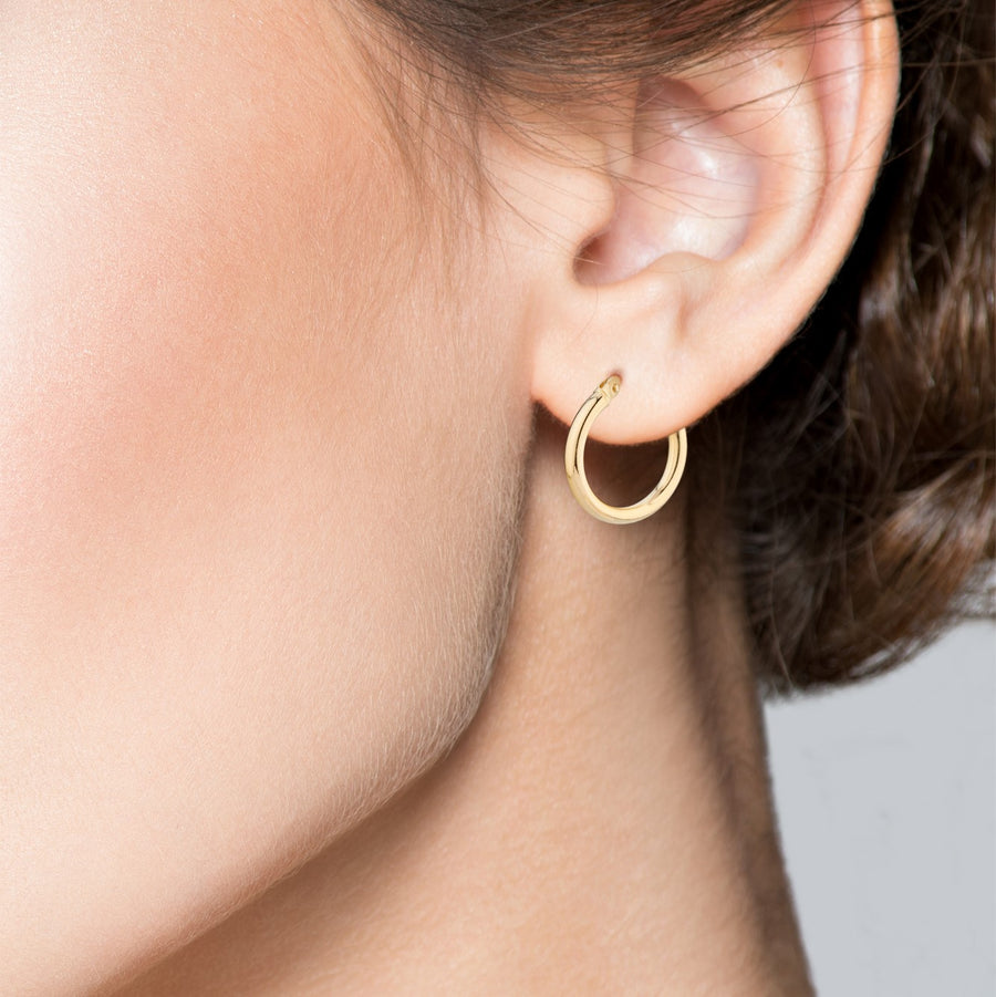 Round Hoop Lightweight Earrings in 18Kt Gold Plated Sterling Silver, 15mm