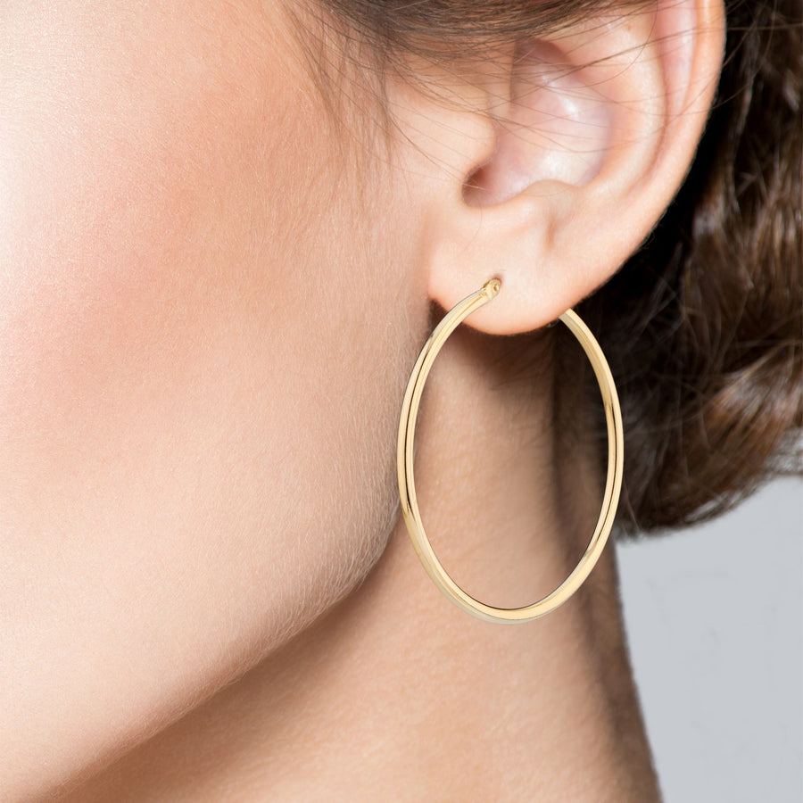 Round Hoop Lightweight Earrings in 18Kt Gold Plated Sterling Silver, 40mm