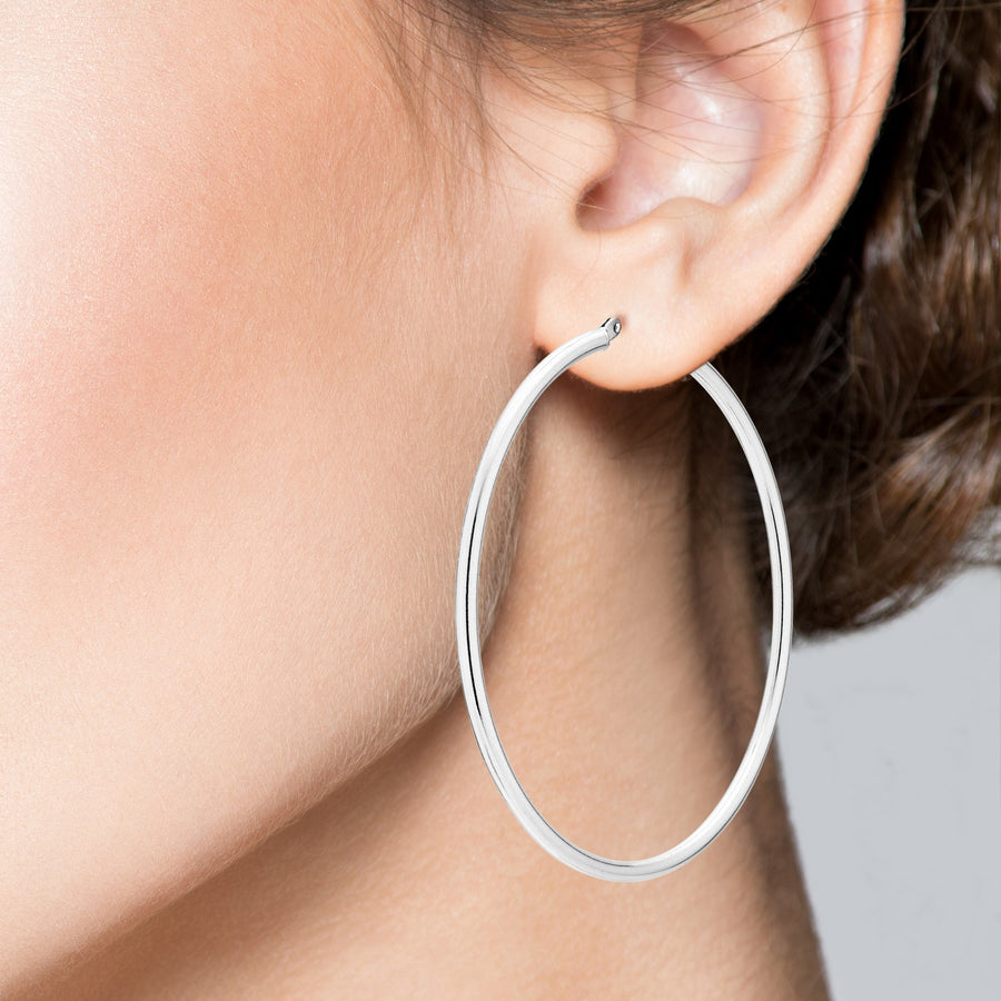 Round Hoop Lightweight Earrings in sterling Silver, 50mm