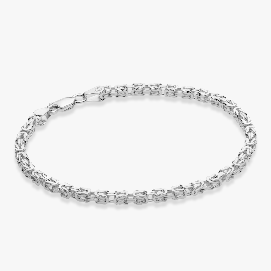 Solid Square Byzantine Bracelet in Sterling Silver, 3mm