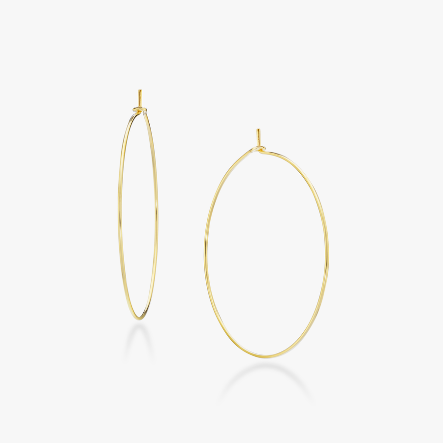 Thin Wire Hoop Earrings  in 18k gold over sterling silver, 50mm