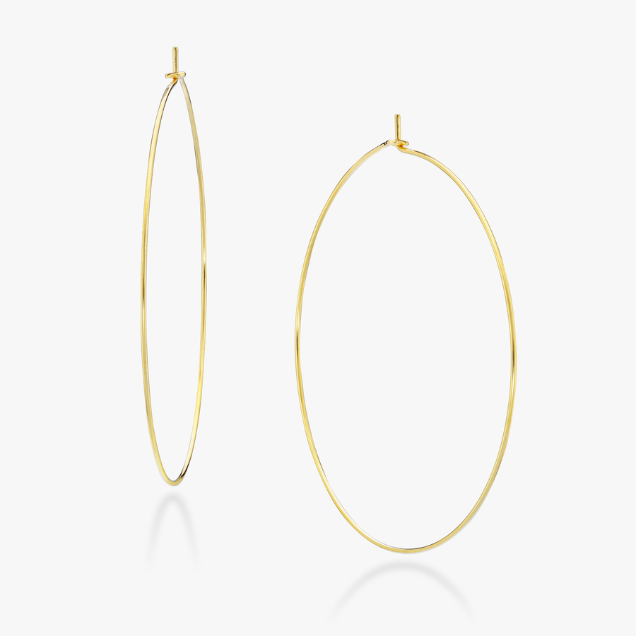 Thin Wire Hoop Earrings  in 18k gold over sterling silver, 70mm