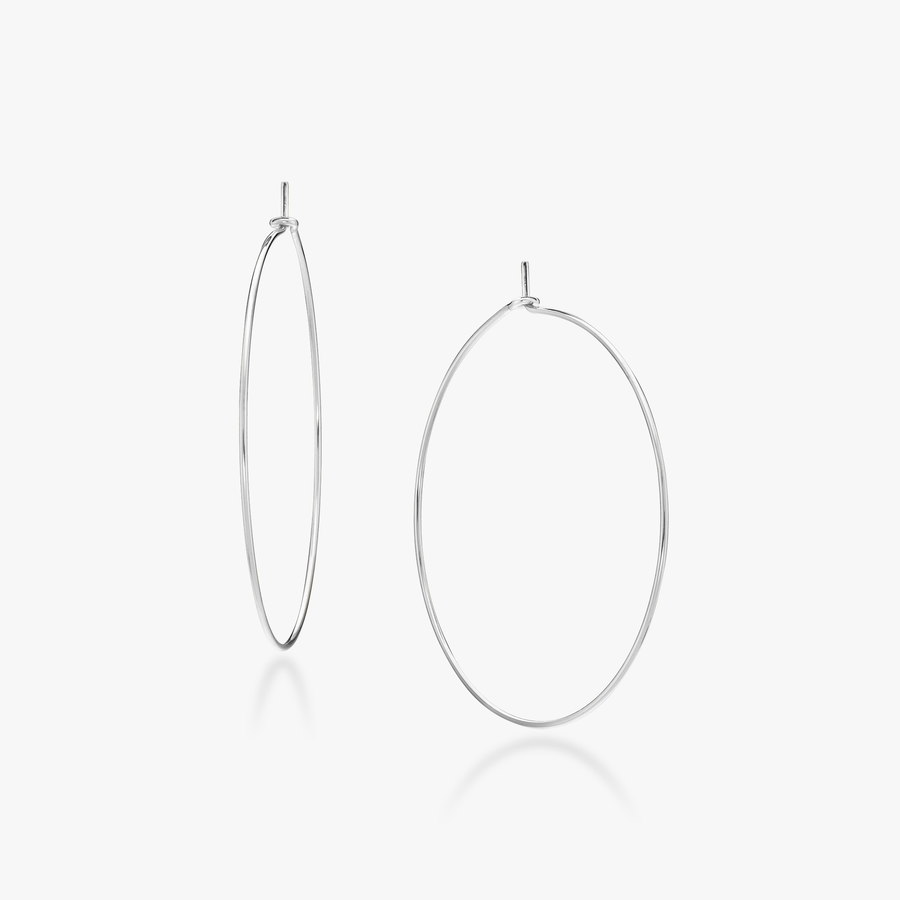 Thin Wire Hoop Earrings in Sterling Silver, 50mm