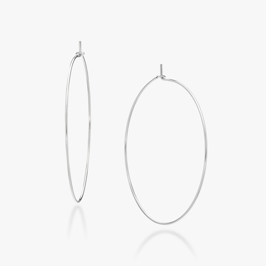 Thin Wire Hoop Earrings  in Sterling Silver, 60mm