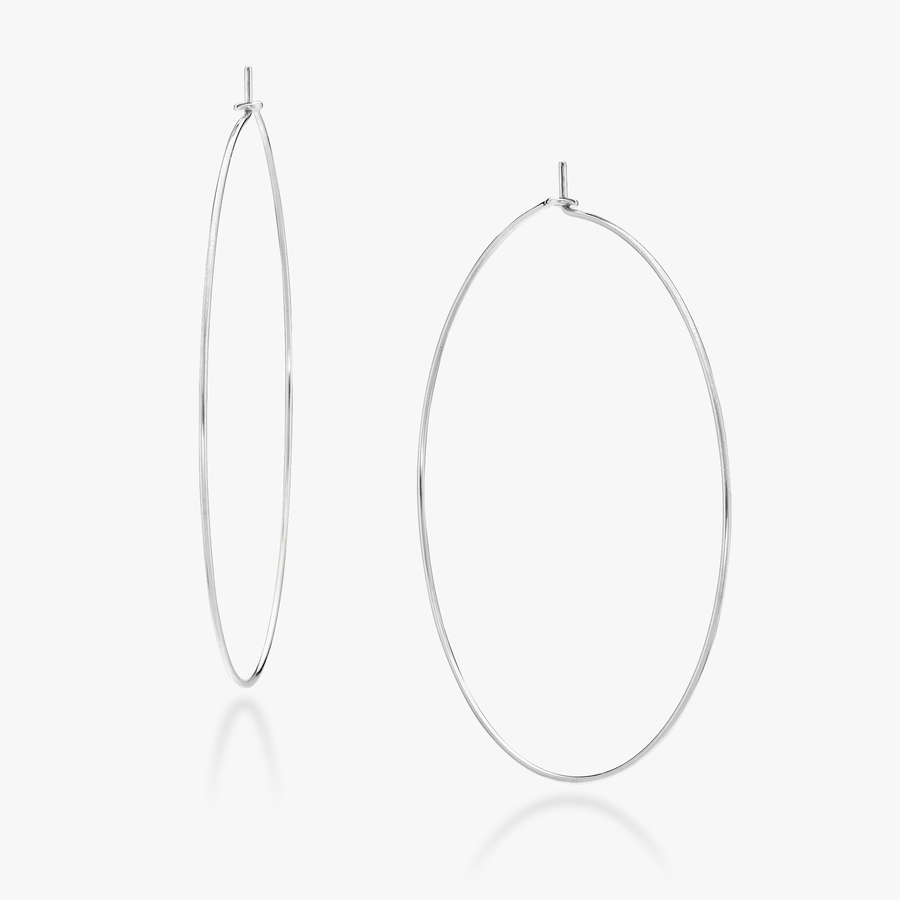 Thin Wire Hoop Earrings  in Sterling Silver, 70mm