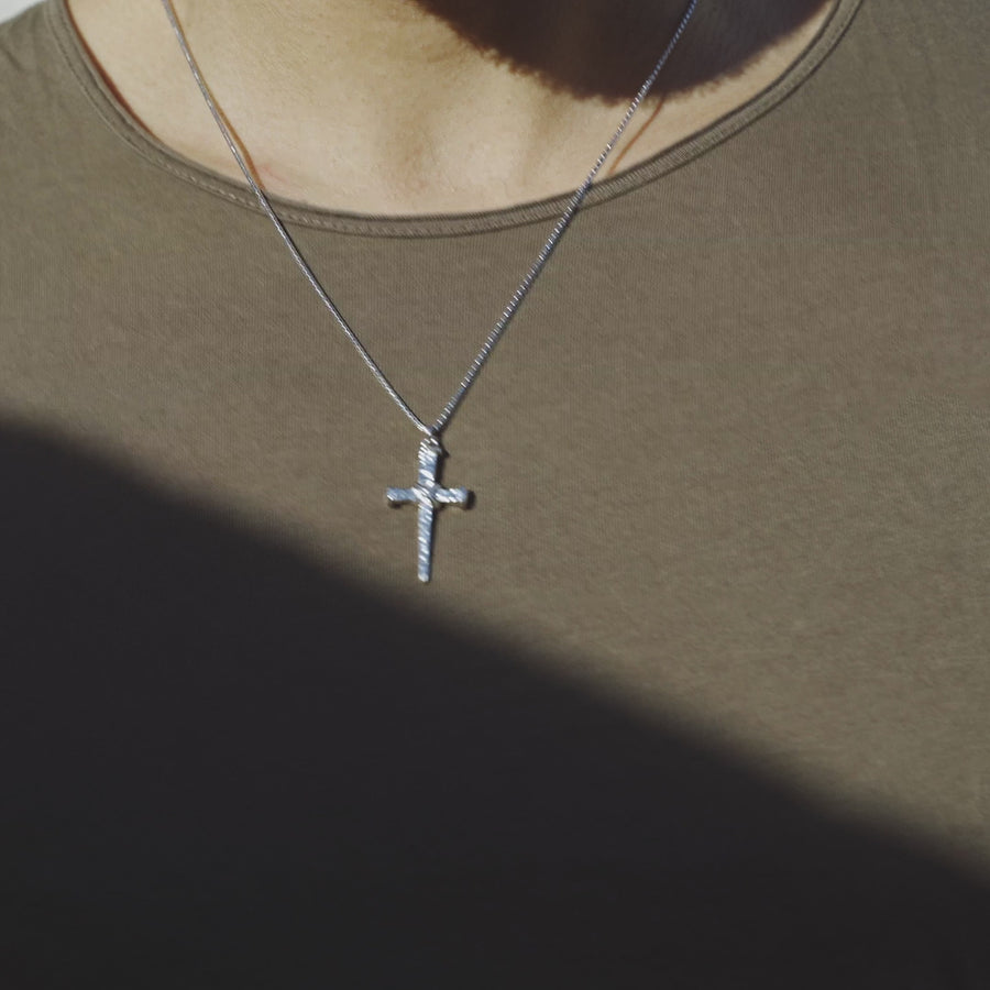 Rope Wrap Nail Cross Pendant Necklace in 925 Sterling Silver